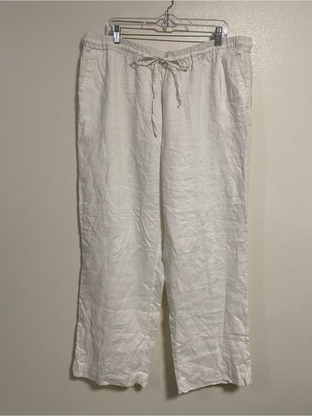 Charter Club Pants Women Size 2X White 100% Linen Drawstring Wide leg Pants